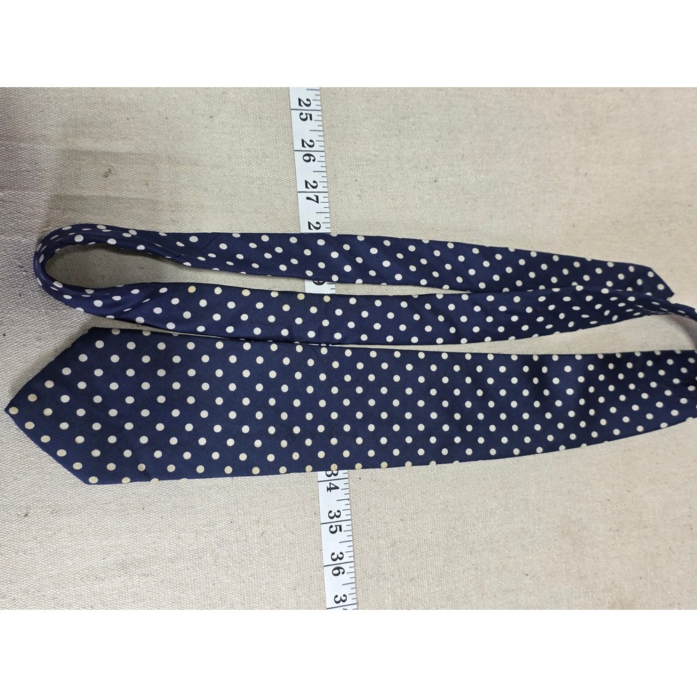 Bill Blass Mens Silk Polka Dot Tie Navy Blue‎ Cream Handmade USA Printed Italy